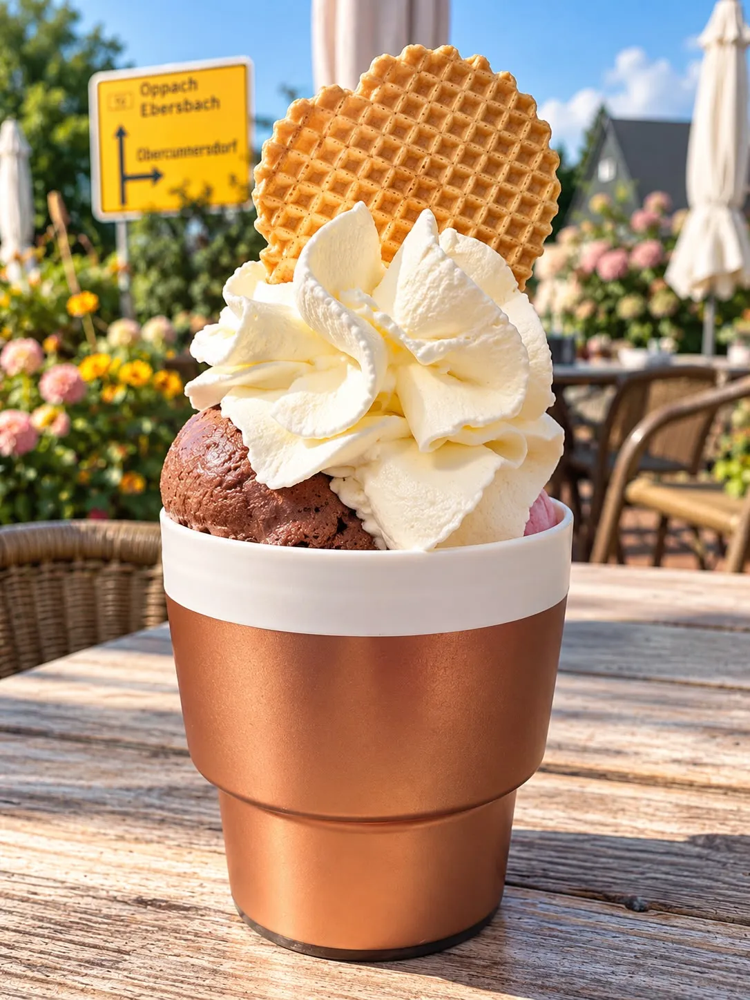 Eis im Kupferbecher mit Sahne
