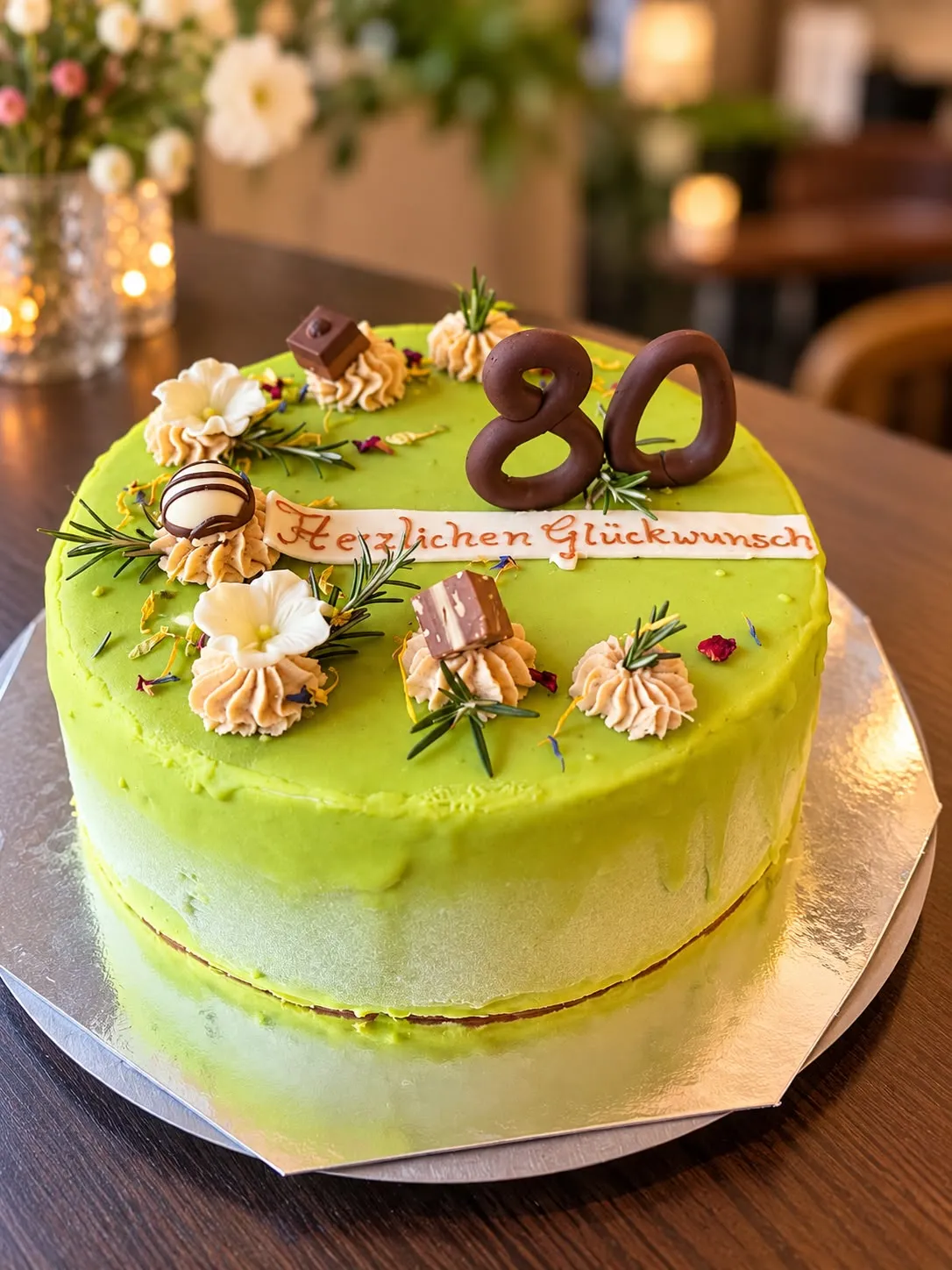 Grüne Torte „80 Herzlichen Glückwunsch“